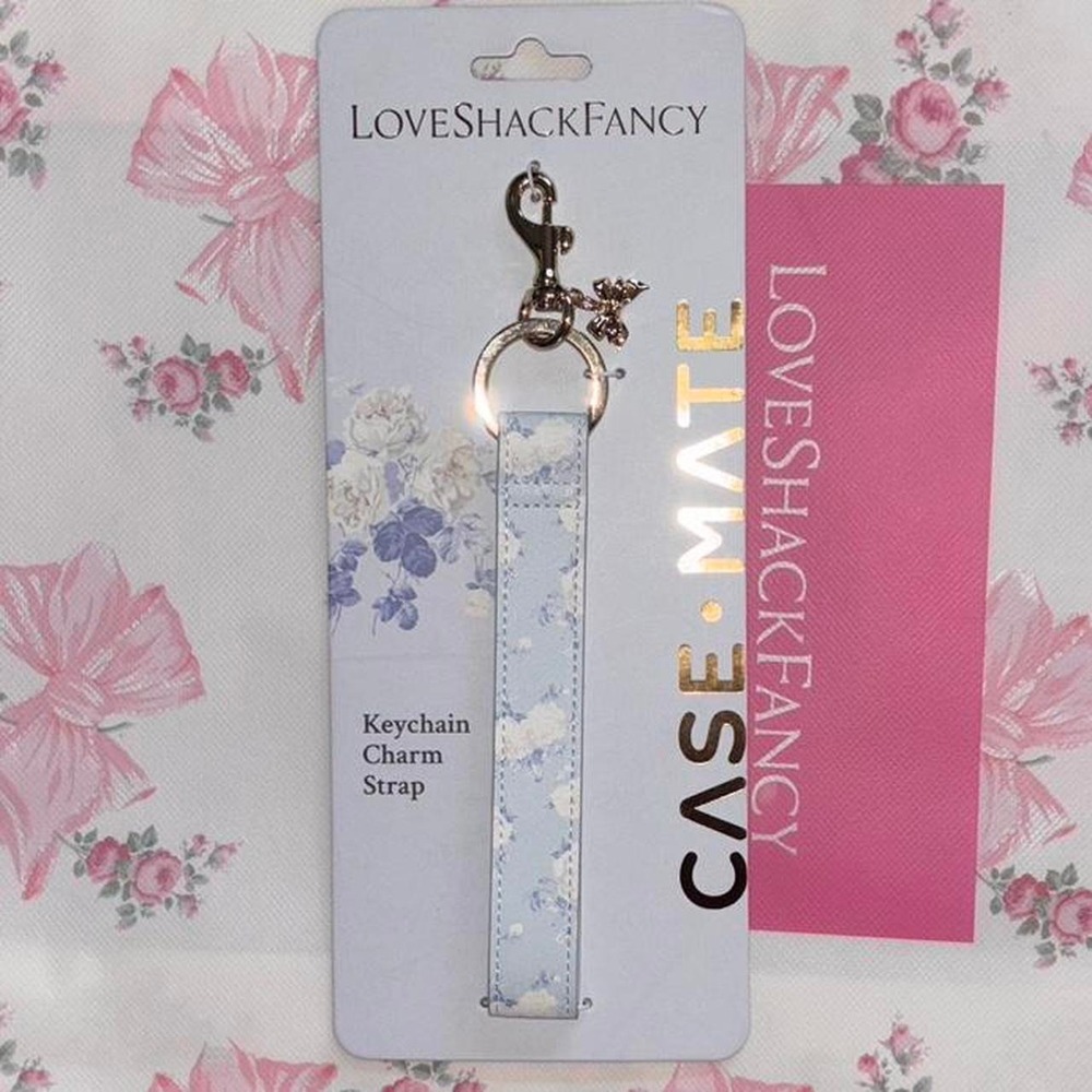 LoveShackFancy casemate white and blue floral keychain charm strap